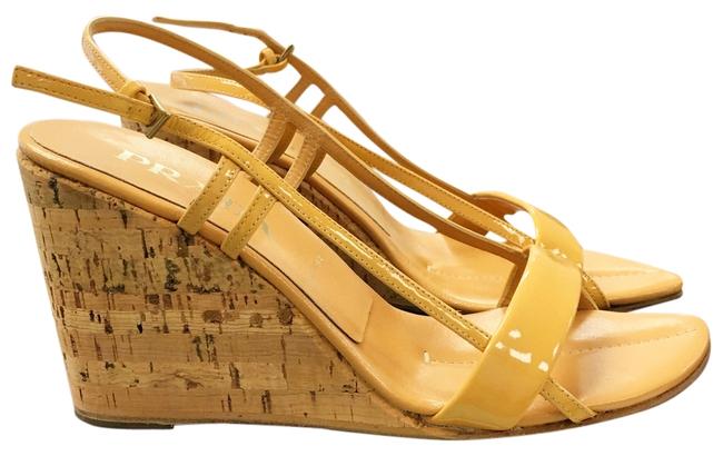 Prada Yellow Cork Patent Wedges