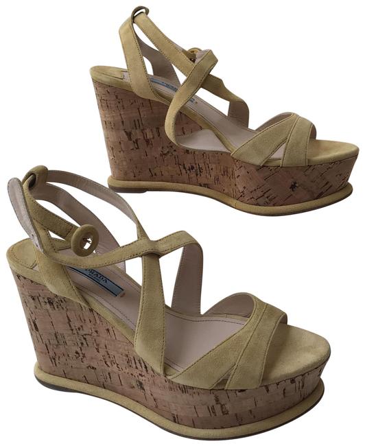 Prada Yellow Cork Wedges