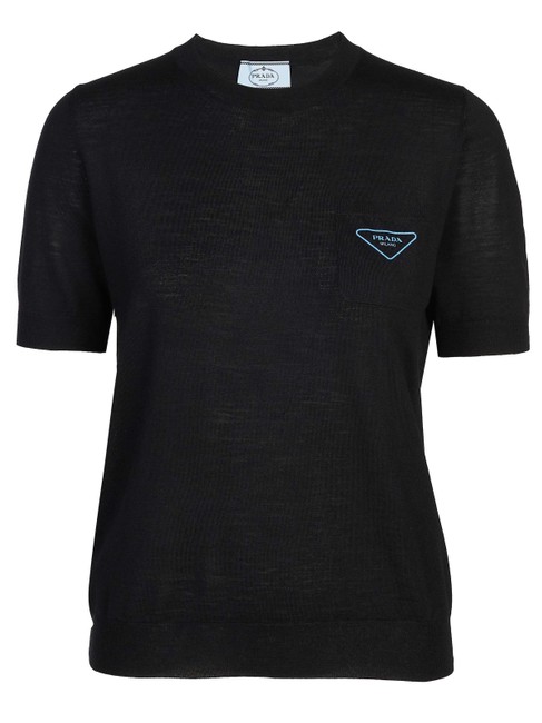 Prada #62389 Short Sleeve Girocollo Mc Lana Pett St Lo Black Sweater