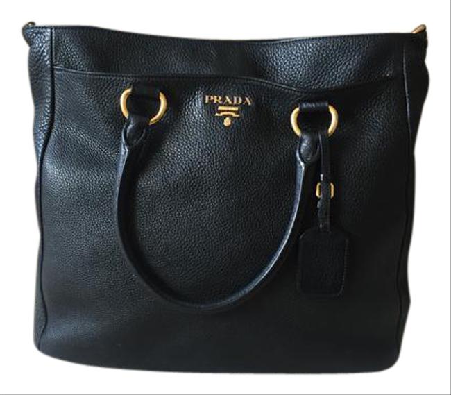 Prada Bag Daino Black Pebbled Leather Tote