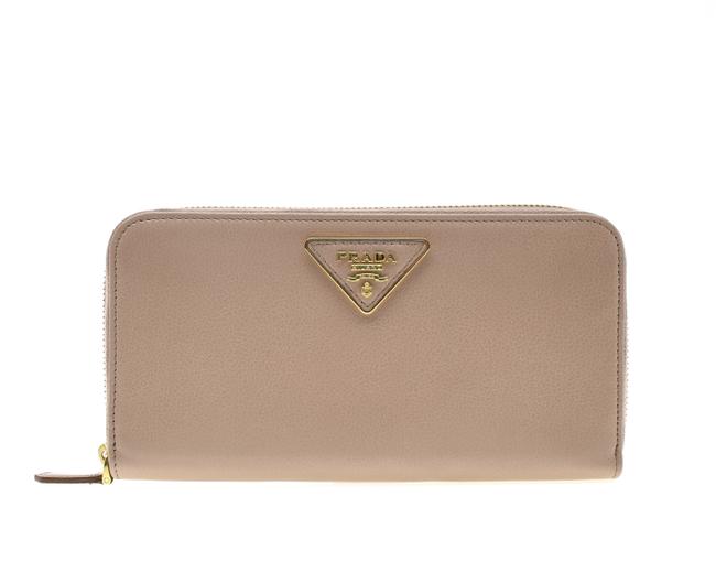 Prada Beige Glace Calf Zip Around Wallet