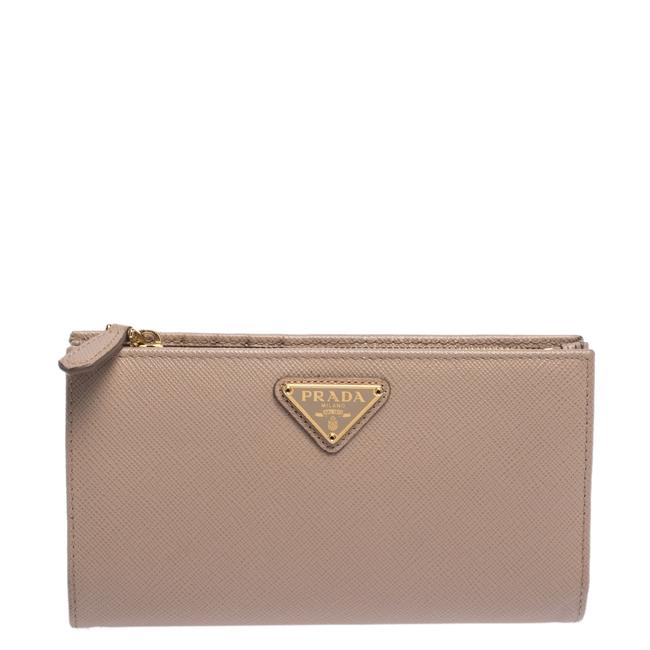 Prada Beige Leather Snap Continental Wallet