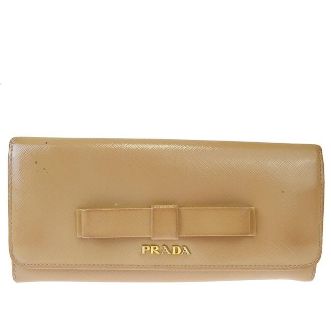 Prada Beige Long Milano Logos Purse Leather Italy Wallet