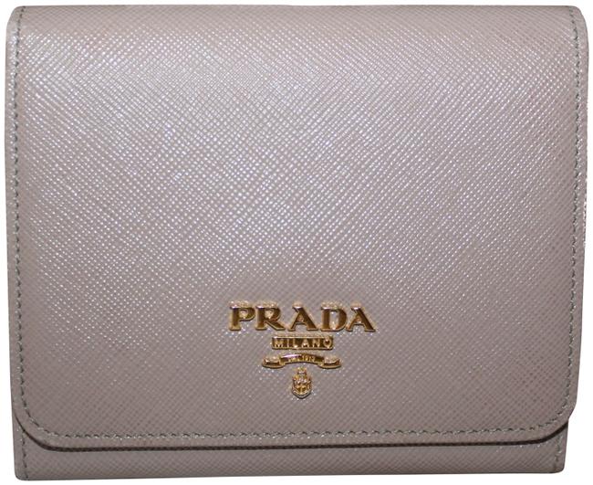 Prada Beige Saffiano Leather Tri fold Wallet