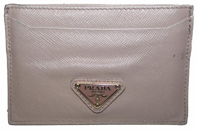 Prada Beige Saffiano Triangle Logo Card Holder Wallet