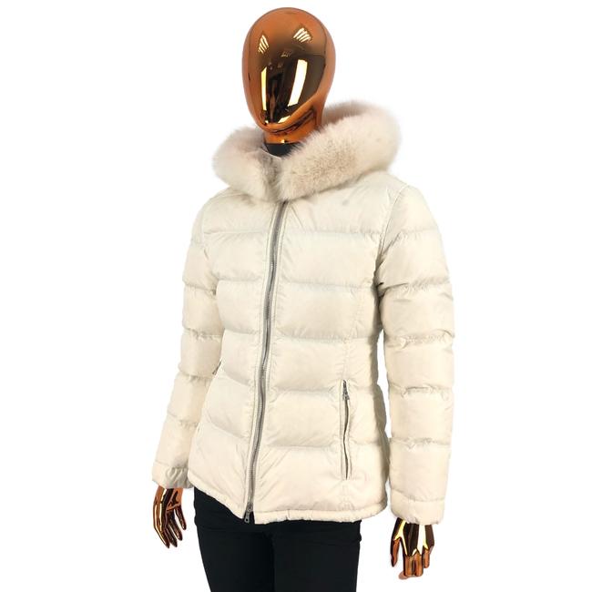Prada Beige W Womens Polyester PufferDown Jacket Fur Hood Coat2 XS