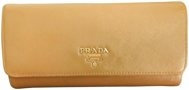 Prada BeigeBrown Long Saffiano Leather Wallet