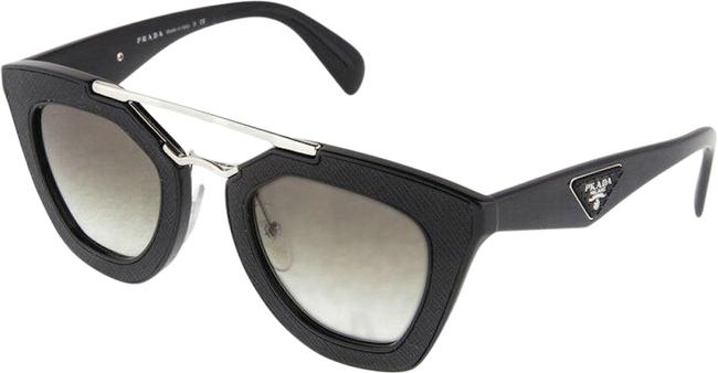 Prada Black 14s Ornate Saffiano Leather Oversized Pr14ss Silver Sunglasses