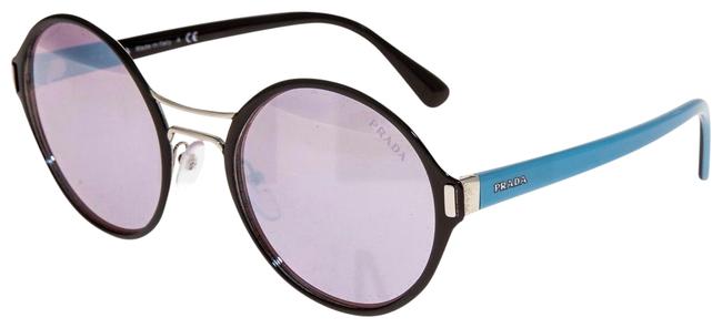 Prada Black Blue Mirrored Round Sunglasses