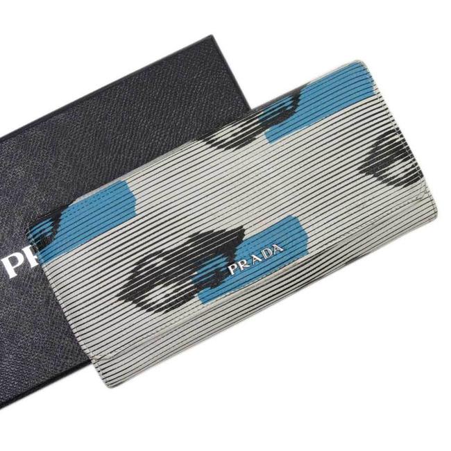 Prada BlackBlueWhite Bifold Lip Silver Leather Ladies Wallet
