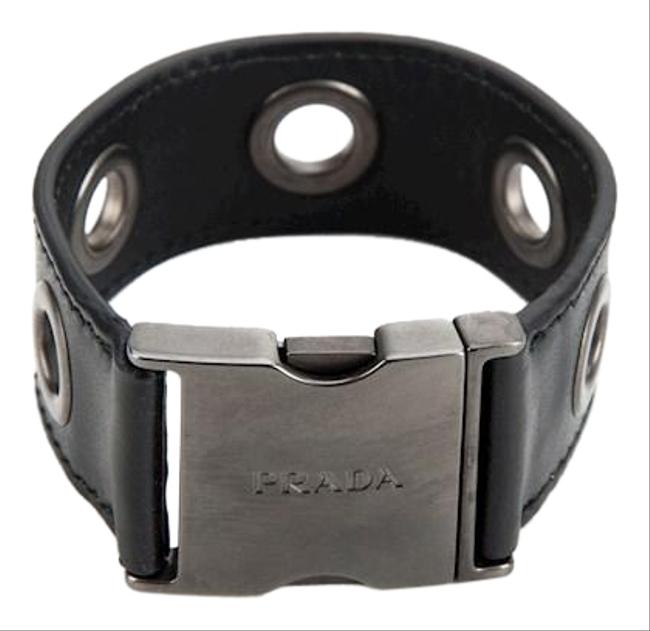 Prada Black Caff Leather Signature Logo Bracelet