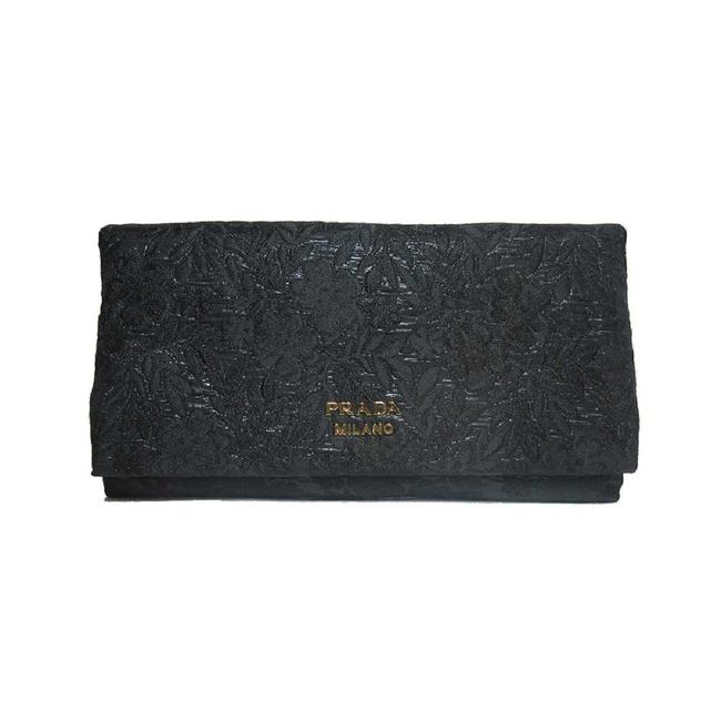 Prada Black Clutch Busta Morbida Embroidered Floral Fabric Long 1ms002 Wallet