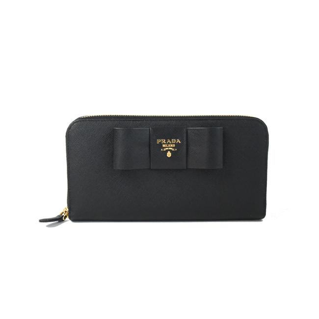 Prada Black Clutch Leather with Ribbon Wallet