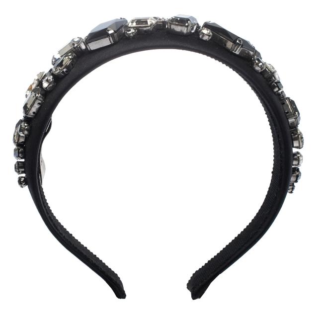 Prada Black Crystal Embellished Satin Headband Hair Accessory