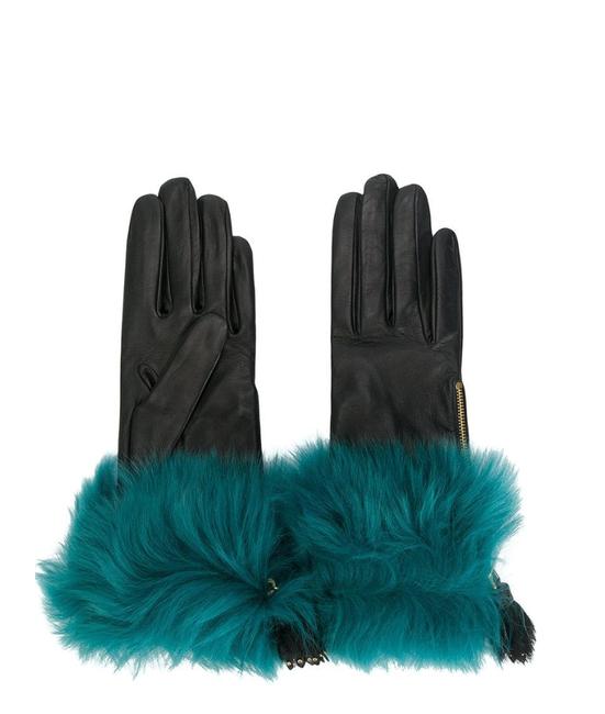 Prada Black Leather and Fur Trim Gloves