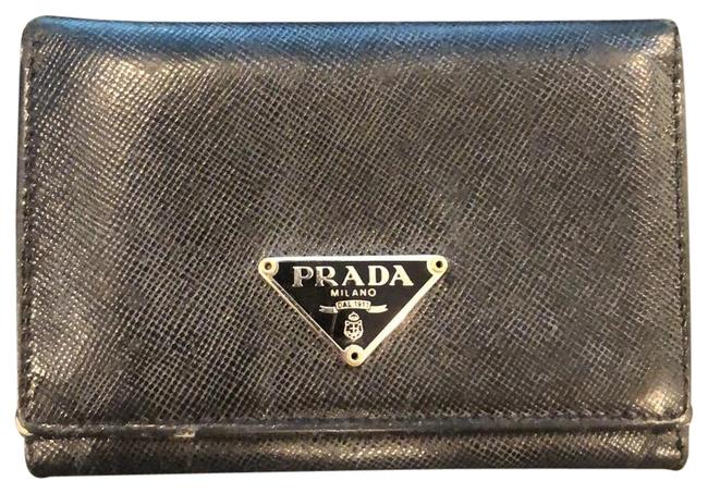 Prada Black Leather Bi Fold Card CaseWallet Wallet