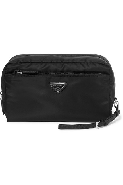 Prada Black Leather trimmed Shell Cosmetic Bag