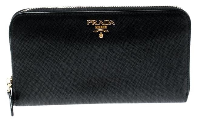 Prada Black Leather Zip Around Wallet