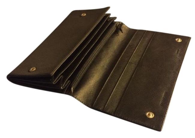 Prada Black Logos Long Bifold Purse Nylon Leather Italy Wallet