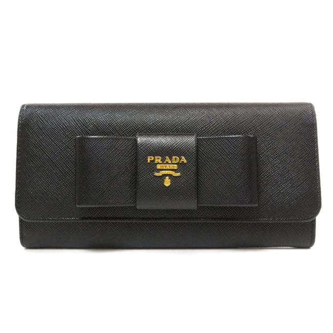 Prada Black Long 1mh132 Ribbon Motif Saffiano Leather Ladies Wallet