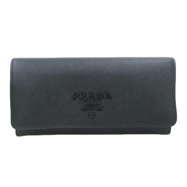 Prada Black Long Genuine Saffiano Flap Logo 1mh132 Leather Wallet