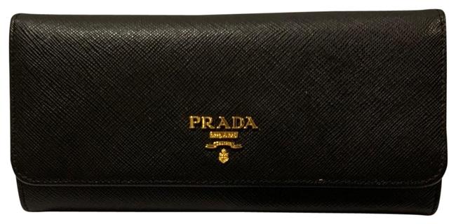 Prada Black Long Pattina Portafoglio Saffiano Wallet