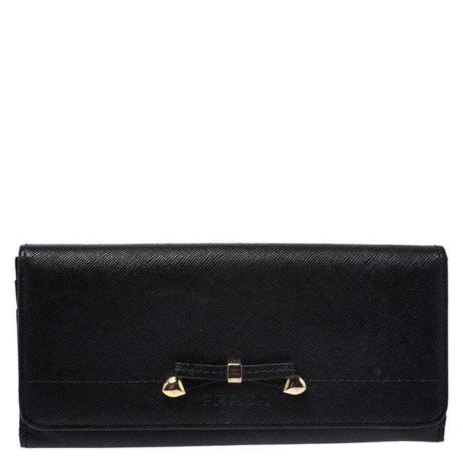 Prada Black Lux Saffiano Leather Bow Flap Wallet
