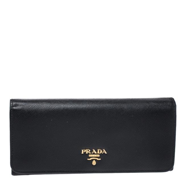 Prada Black Lux Saffiano Leather Continental Wallet