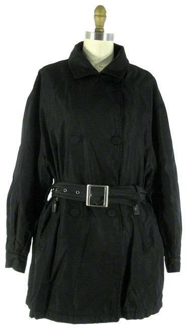 Prada Black M Nylon Insulated Button Up Belted Womens Winter Coat8 M