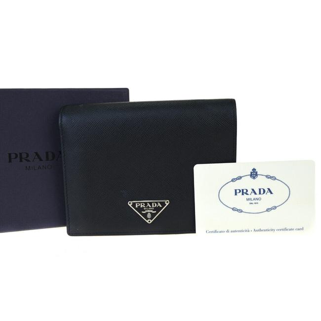 Prada Black Milano Logos Bifold Purse Leather Italy Wallet