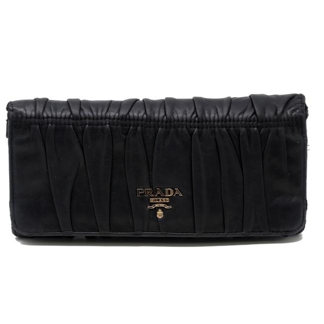 Prada Black Nappa Leather Matelasse Long Flap Continental Wallet