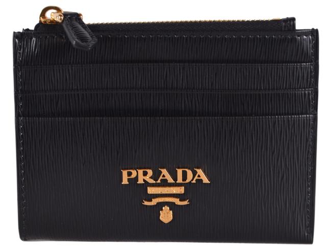 Prada Black New 1mc026 Vitello Leather Card Case Mini Wallet