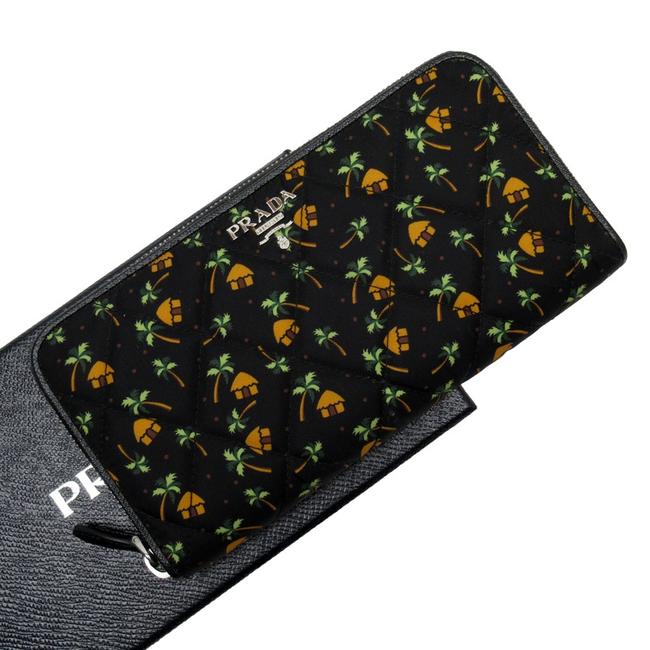 Prada BlackOrange Round Zipper Nylon Leather Ladies 51461 Wallet