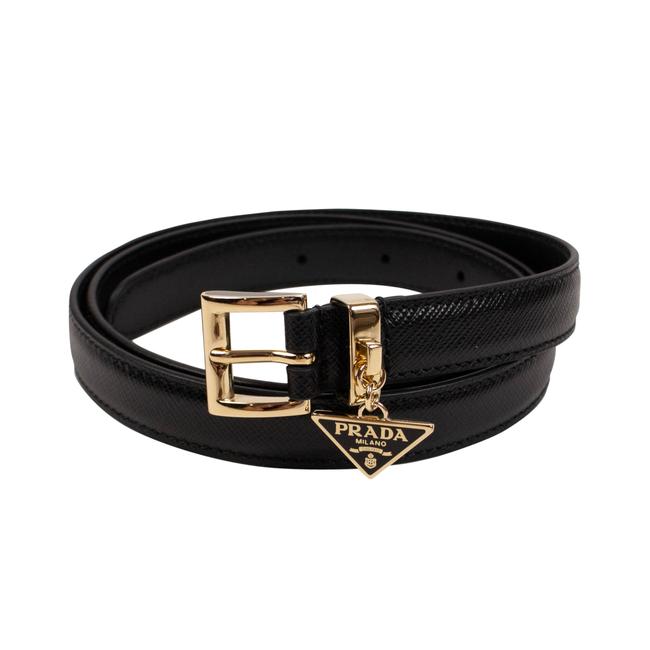 Prada Black Saffiano Leather Logo Charm Belt