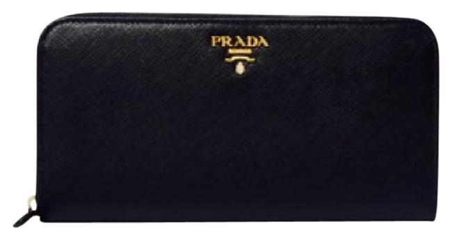 Prada Black Saffiano Leather Zip Around Wallet