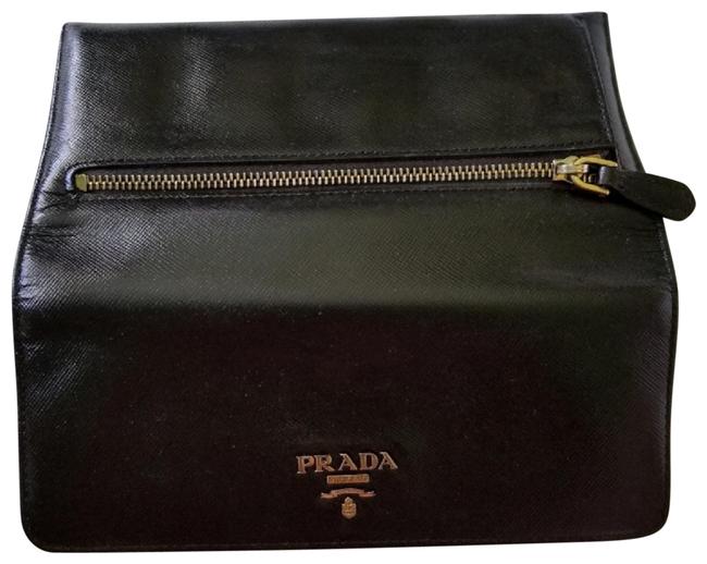 Prada Black Saffiano Long Leather Flap Wallet