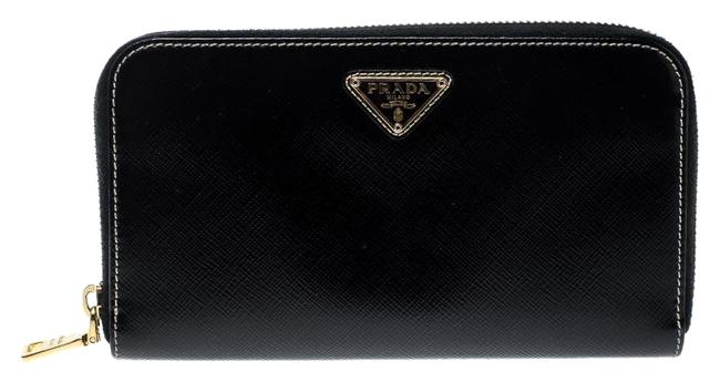 Prada Black Saffiano Vernic Leather Zip Around Wallet