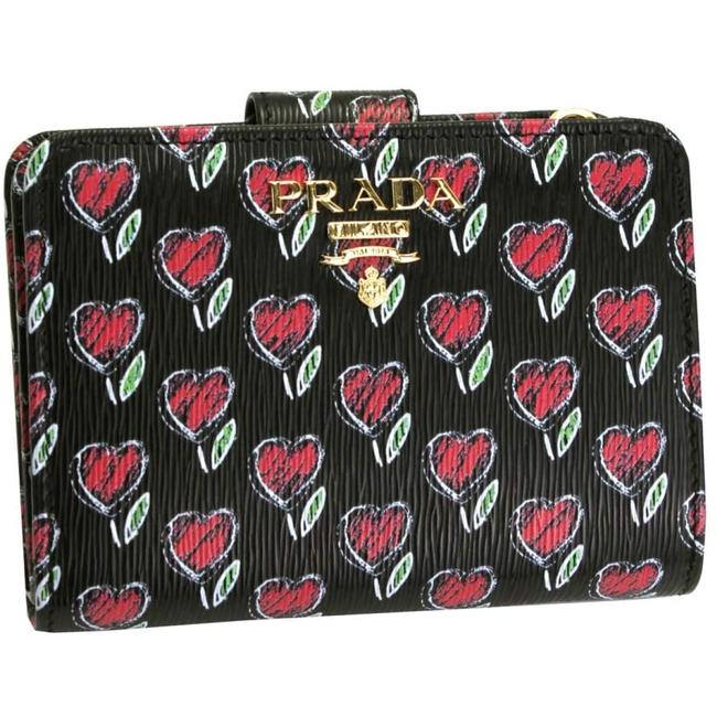 Prada Black Vitello Move Love Snap Zip Leather Gold Hardware 1ml018 Wallet