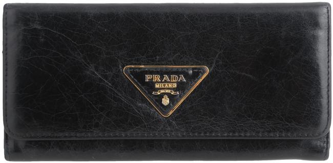 Prada Black Vitello Shine Flap Wallet