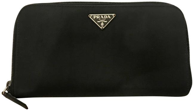 Prada Black Zippy NylonSaffiano Leather Wallet