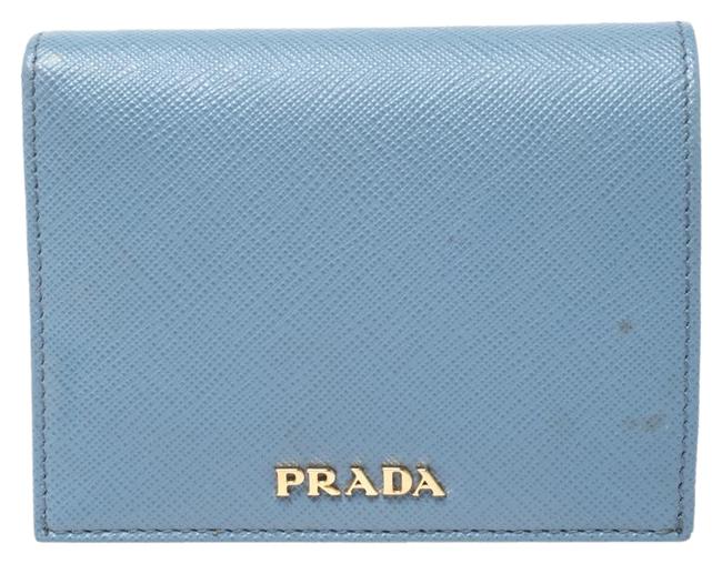 Prada Blue Astrale Saffiano Metal Leather Bifold Wallet