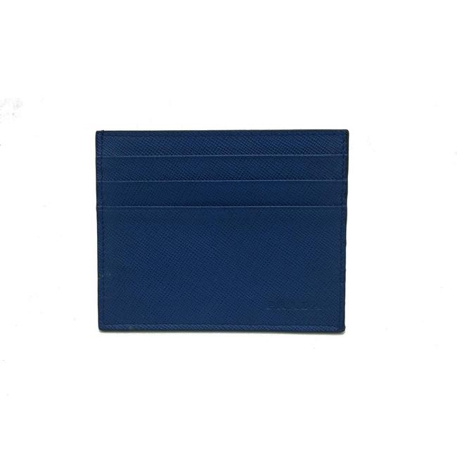 Prada Blue Card Case Mens Womens Leather Wallet