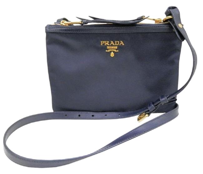 Prada Blue Crossbody Double Womens Tessuto Nylon Zip Bag 1bh046 Wallet