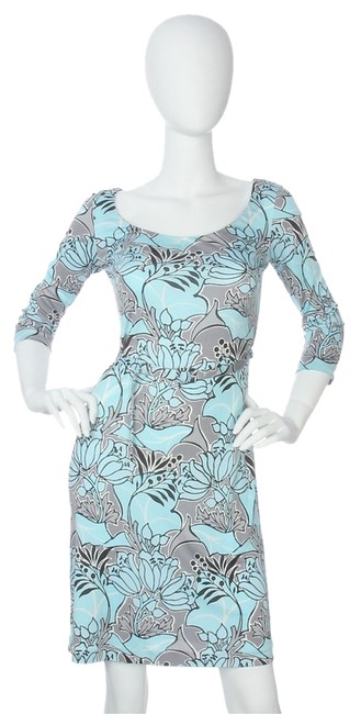Prada Blue Jersey Floral Print Silk Above Knee Cocktail Dress4 S