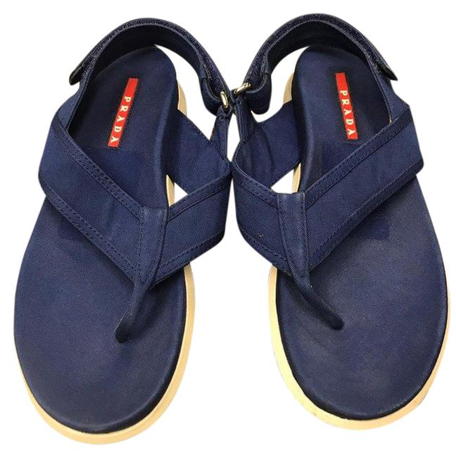 Prada Blue Garbardine Sandals Womens M Flats