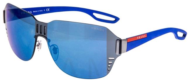 Prada Blue Linea Rossa Lj Silver 05s Rubber Shield Mirrored 05ss Sunglasses