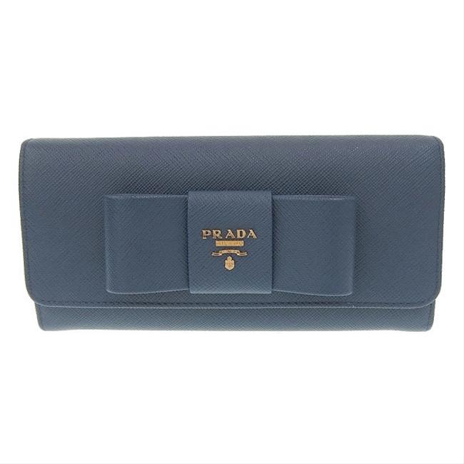 Prada Blue Long Leather Ribbon 1mh132 Wallet