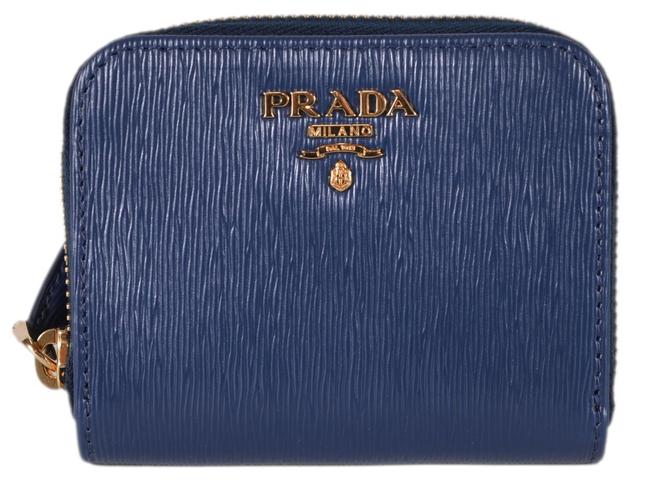 Prada Blue New Womens 1mm268 Saffiano Leather Zip Around Coin Wallet