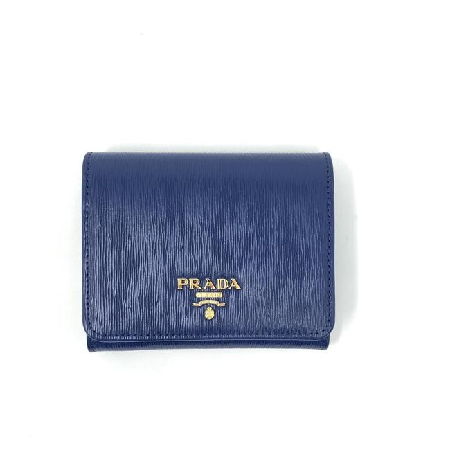 Prada Blue Vitello Move Compact Wallet