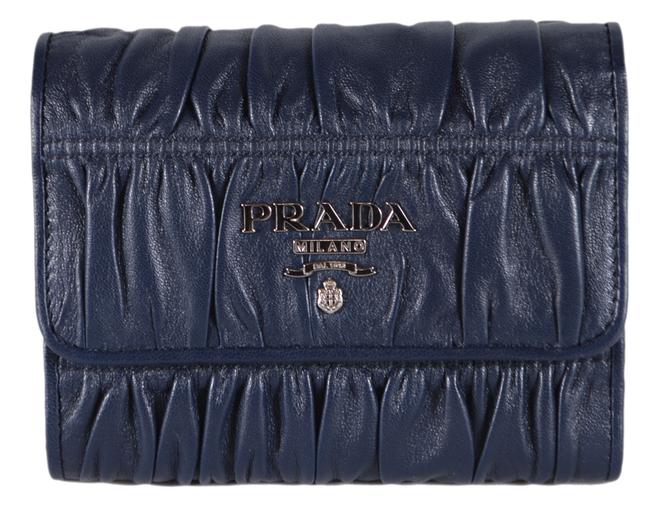 Prada Blue W New 1mh840 Nappa Ruched Leather Trifold WCoin Pocket Wallet